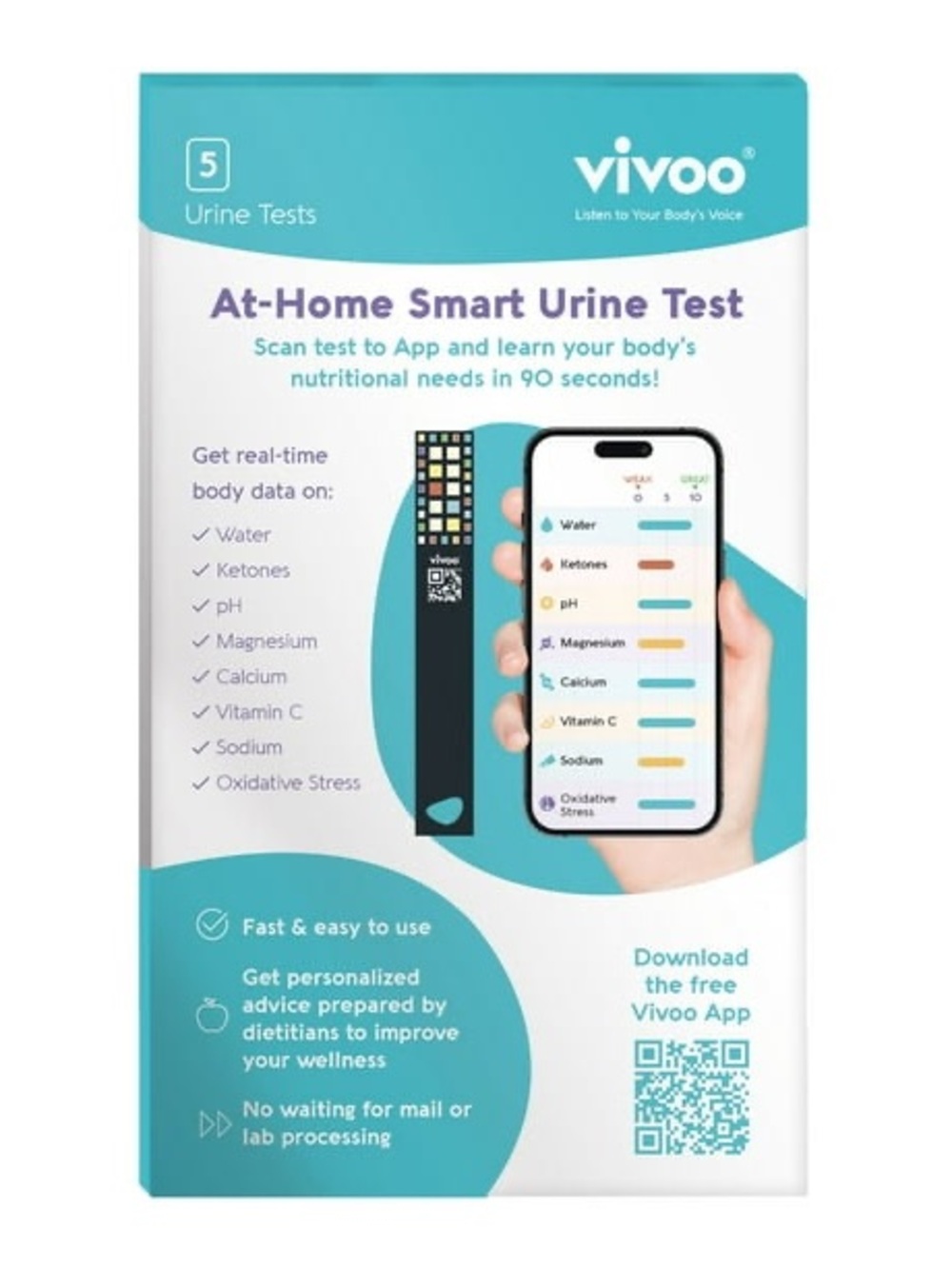 Vivoo Urine Test Strips, 5 ct.  New in package.